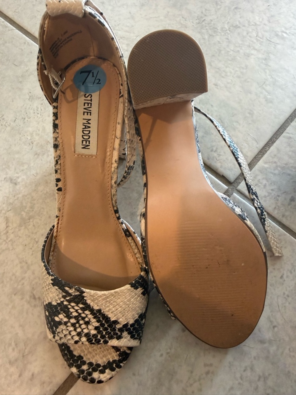 Steve Madden Two-Tone Snakeskin Ankle-Strap Heels in Black & Cream